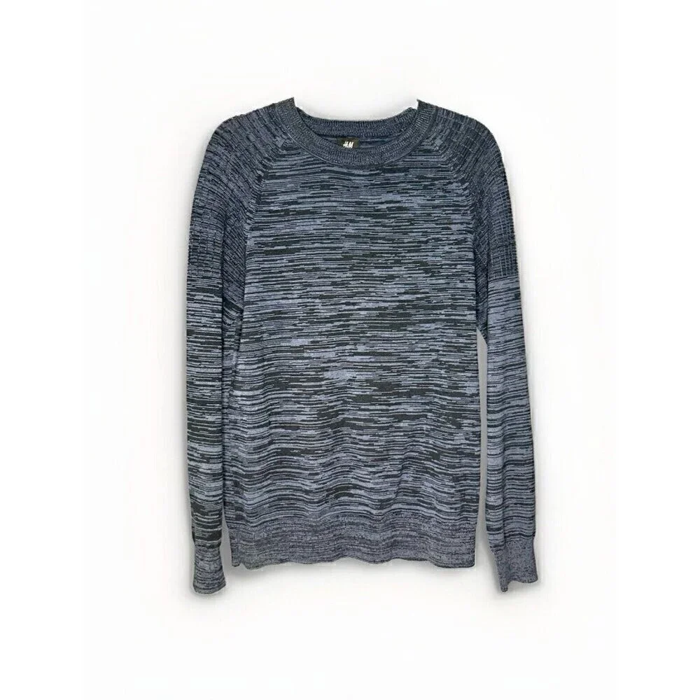 H&M 3D Knit Sweater Men's M Navy Blue 100% Cotton Geometric Moto Design Normcore